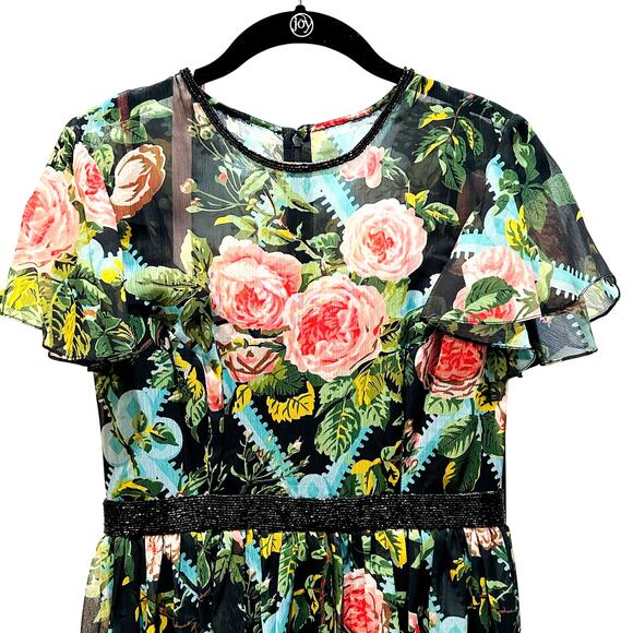 Mac Duggal Dress Multicolor Floral Illusion Cap Sleeve Midi Dress 6 - NWT - Picture 5 of 6